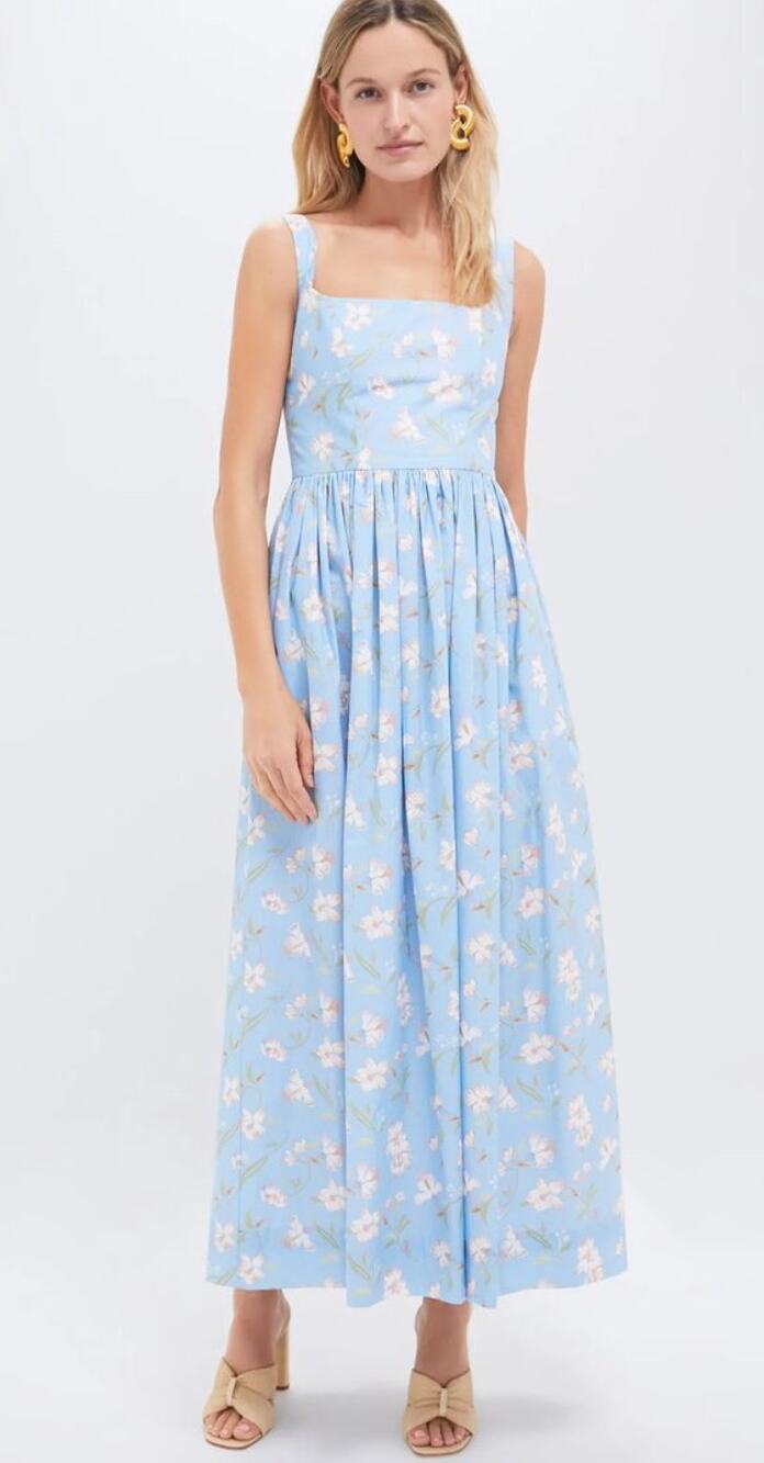 Coco Shop Tuckernuck Scoop Neck Midi Maxi Sleeveless Dress Blue Hibiscus NWT XS